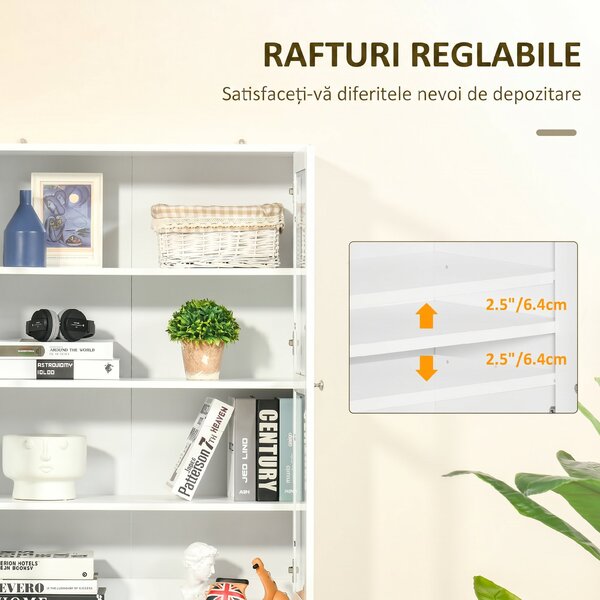 HOMCOM Mobilier de Bibliotecă cu 2 Dulapuri, Rafturi și Uși din Sticlă Alb | Aosom Romania