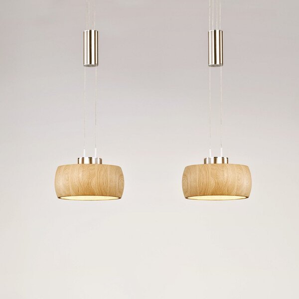 FISCHER & HONSEL Lampă suspendată LED Shine-Wood, lemn de stejar/nichel, 65 cm, 2 becuri., reglabil, Lemn, Camera de zi / sufragerie, Lemn, Modern