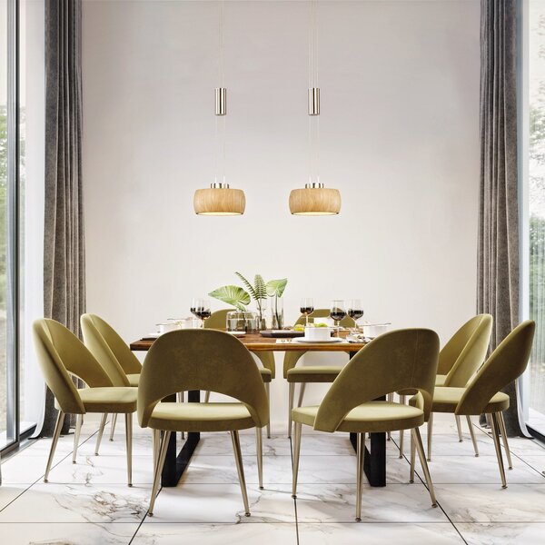 FISCHER & HONSEL Lampă suspendată LED Shine-Wood, lemn de stejar/nichel, 65 cm, 2 becuri., reglabil, Lemn, Camera de zi / sufragerie, Lemn, Modern
