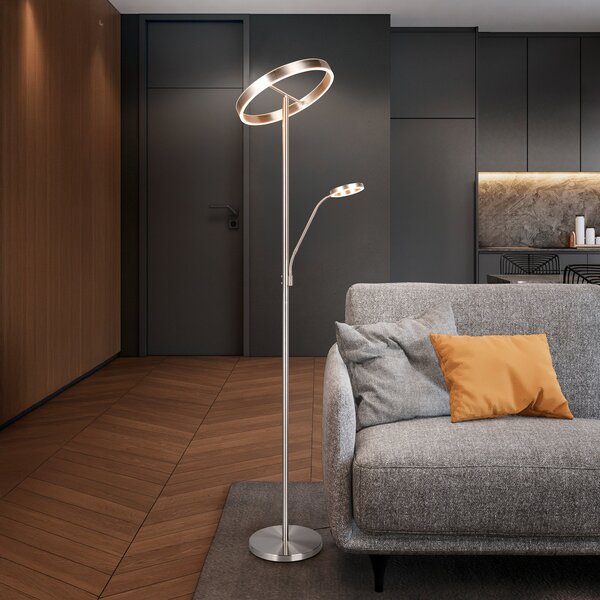 Trio Lighting Lampadar LED Willis, nichel, înălțime 180 cm, metal CCT dimabil, reglabil, Metalic, Camera de zi / sufragerie, Metal, Modern, Lumină de lectură