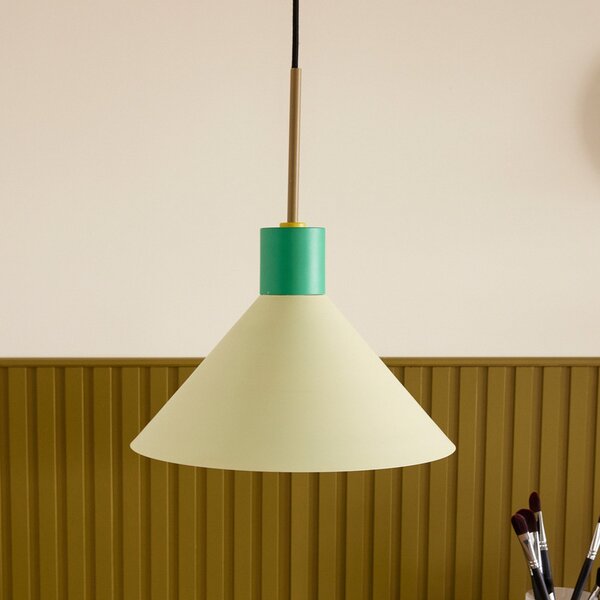 Hübsch Lampă suspendată Crayon, verde/verde deschis, fier, E27, reglabil, Verde, Camera de zi / sufragerie, Metal, Design