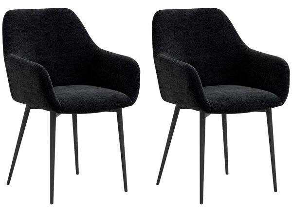 HOMCOM Set 2 Scaune Tapițate în Stil Nordic cu Brațe și Picioare din Oțel pentru Sufragerie, 54x57x80 cm, Negru | Aosom Romania