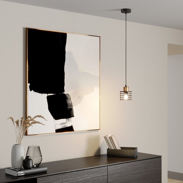 HELAM Lampă suspendată Edison în negru/cupru, 1 bec, reglabil, Negru, Camera de zi / sufragerie, Metal, Modern