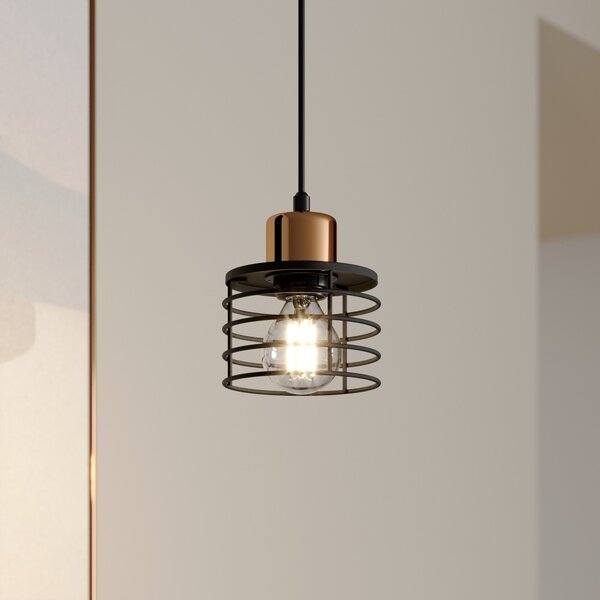 HELAM Lampă suspendată Edison în negru/cupru, 1 bec, reglabil, Negru, Camera de zi / sufragerie, Metal, Modern