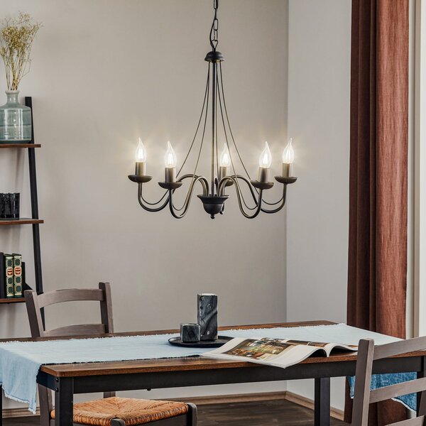HELAM Candelabru Malbo cu 5 becuri, negru, reglabil, Negru, Camera de zi / sufragerie, Metal, Candelabru