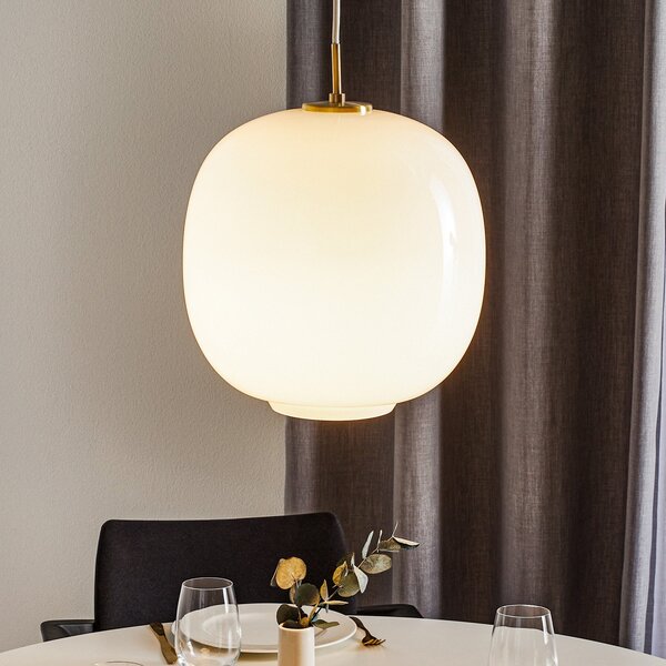 Louis Poulsen Lampă suspendată VL45 Radiohus, Ø 37 cm, albă, reglabil, Alb, Camera de zi / sufragerie, Sticlă, Design