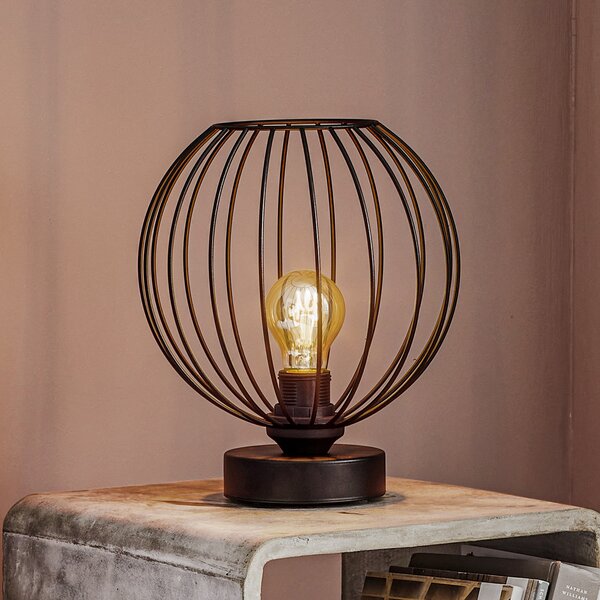 HELAM Lampa de masă Cumera cu abajur tip cușcă, Ø 24 cm, Negru, Camera de zi / sufragerie, Metal, Modern