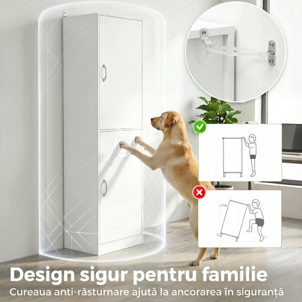 HOMCOM Bibliotecă Înaltă 180 cm, Raft Modern cu 5 Niveluri Reglabile, Mobilier Independent pentru Living, Dormitor, Birou, Alb | Aosom Romania