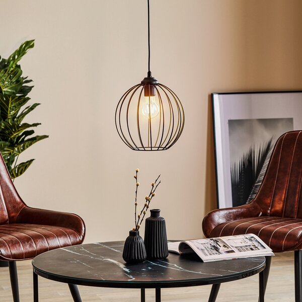 HELAM Lampă suspendată Cumera cu ecran tip cușcă, Ø 24cm, reglabil, Negru, Camera de zi / sufragerie, Metal, Modern
