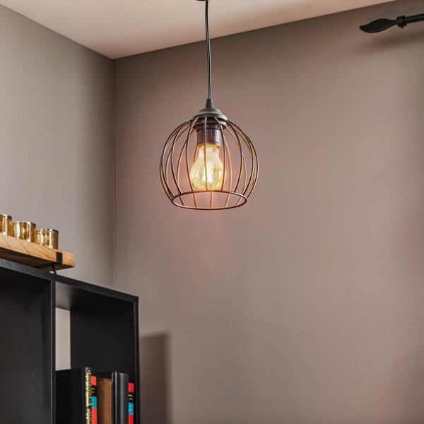 HELAM Lampă suspendată Cumera cu abajur tip cușcă, Ø 16cm, reglabil, Negru, Camera de zi / sufragerie, Metal, Modern