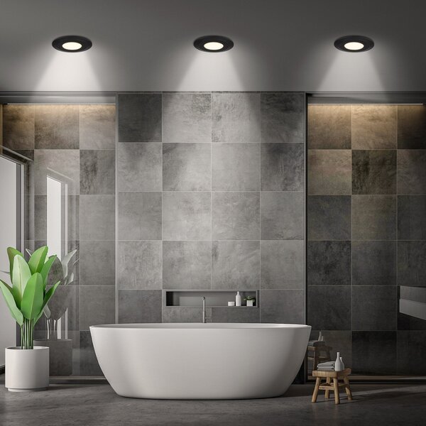Briloner Klira lumină LED încastrată, negru, Ø 9cm, IP44, set de 3, Negru, Baie, Plastic, Modern