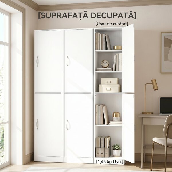 HOMCOM Bibliotecă Înaltă 180 cm, Raft Modern cu 5 Niveluri Reglabile, Mobilier Independent pentru Living, Dormitor, Birou, Alb | Aosom Romania