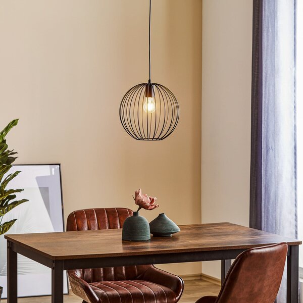 HELAM Lampă suspendată Cumera cu abajur tip cușcă, Ø 30cm, reglabil, Negru, Camera de zi / sufragerie, Metal, Modern
