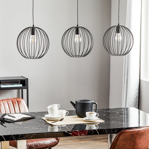 HELAM Lampă suspendată Cumera, 3 becuri, lungă, reglabil, Negru, Camera de zi / sufragerie, Metal, Modern