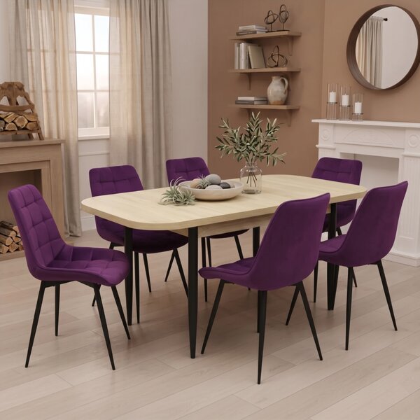 Set masă extensibilă Viena Stejar cu 6 Scaune Onix Mov