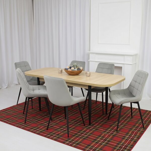 Set masă extensibilă Viena Stejar cu 6 Scaune Onix Gri Deschis