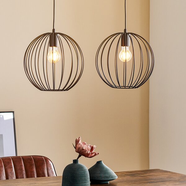 HELAM Lampă suspendată Cumera 2 becuri lungă, Ø abajur 30 cm, reglabil, Negru, Camera de zi / sufragerie, Metal, Modern