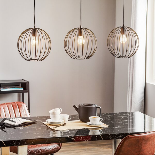 HELAM Lampă suspendată Cumera, 3 becuri, lungă, reglabil, Negru, Camera de zi / sufragerie, Metal, Modern