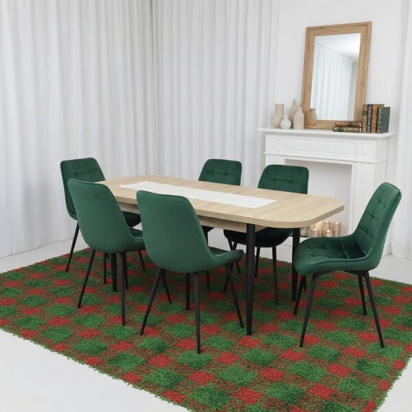 Set masă extensibilă Viena Stejar cu 6 Scaune Onix Verde