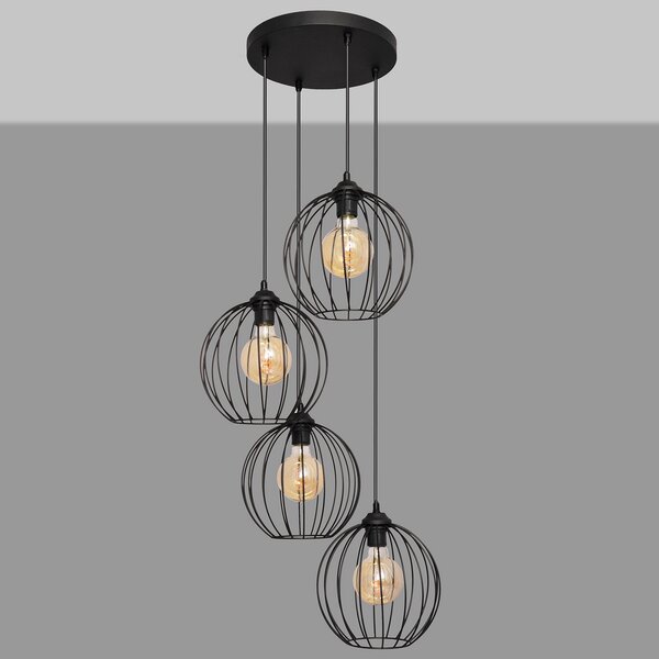HELAM Lampă suspendată Cumera în negru, 4 becuri, rotundă, reglabil, Negru, Camera de zi / sufragerie, Metal, Modern