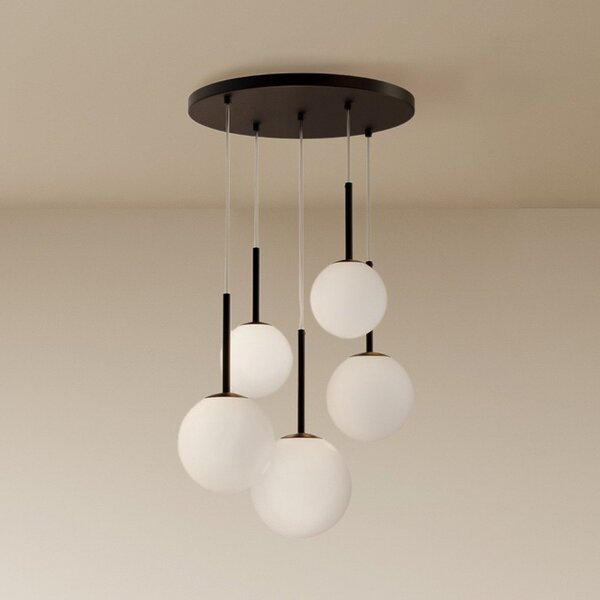 Maytoni Lampă suspendată Forma de bază, negru, Ø 58 cm, 5 becuri, reglabil, Negru, Camera de zi / sufragerie, Sticlă, Modern, glob