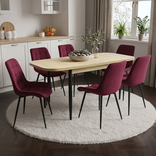Set masă extensibilă Viena Stejar cu 6 Scaune Onix Bordo