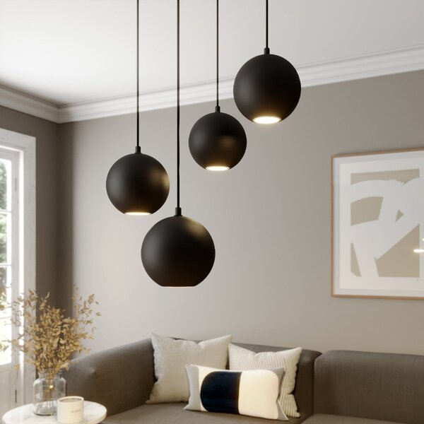 HELAM Lampă suspendată Midway, negru, 4 becuri, Ø 35 cm, GU10, Negru, Camera de zi / sufragerie, Metal, Modern