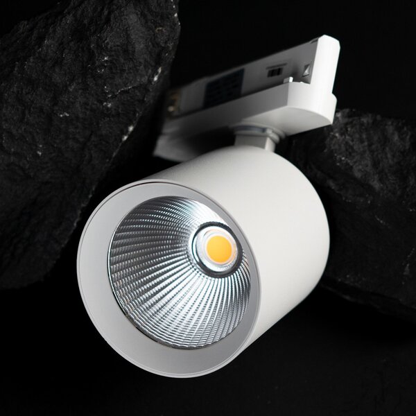 The Light Group Spot de șină SLC LED Fox, alb, 3.000 K, trifazată, Alb, Camera de zi / sufragerie, Aluminiu