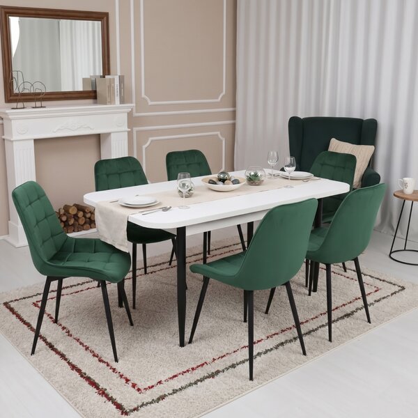 Set masă extensibilă Viena Albă cu 6 Scaune Onix Verde