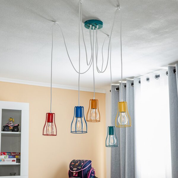 HELAM Lampă suspendată Tube, 5 becuri, colorată, reglabil, Multicolor, Camera de zi / sufragerie, Metal, Viața tânără