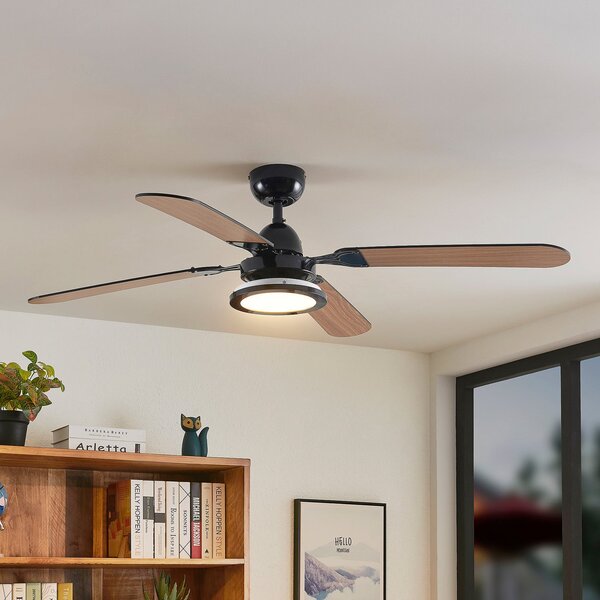 Lucande Ventilator de tavan LED Tedric, negru, silențios, 133 cm, Negru, Camera de zi / sufragerie, Metal, Vintage