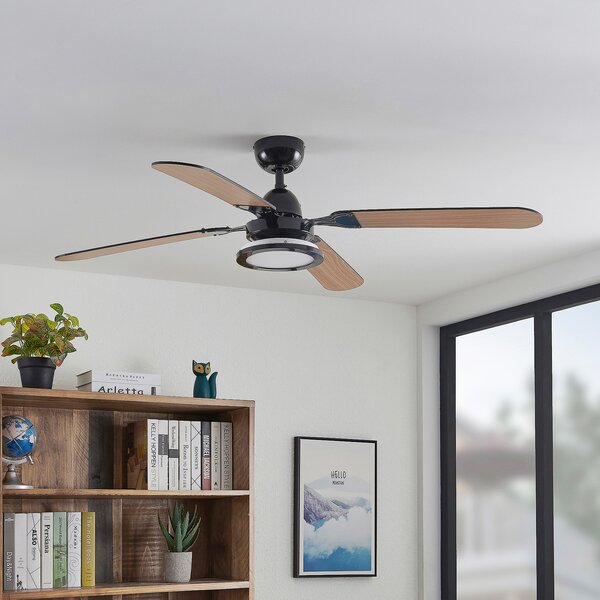 Lucande Ventilator de tavan LED Tedric, negru, silențios, 133 cm, Negru, Camera de zi / sufragerie, Metal, Vintage