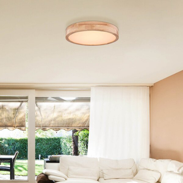 Globo Rainer plafonieră LED, Ø 40 cm, efect de lemn, metal, CCT, reglabil, Lemn, Camera de zi / sufragerie, Metal