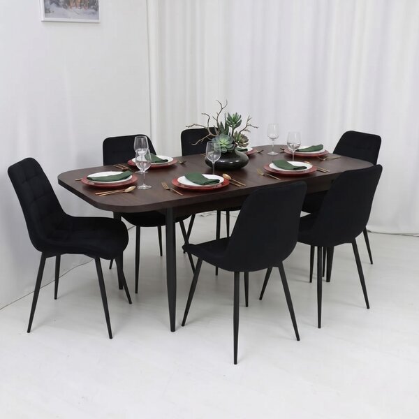 Set masă extensibilă Viena Wenge cu 6 Scaune Onix Negru