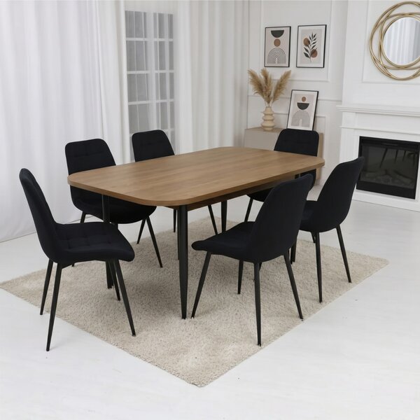 Set masă extensibilă Viena Nuc cu 6 Scaune Onix Negru