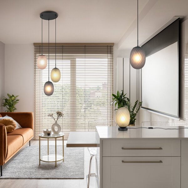 Trio Lighting Lampă de masă Facette, verde, înălțime 29 cm, sticlă, E27, Verde, Camera de zi / sufragerie, Sticlă, Modern