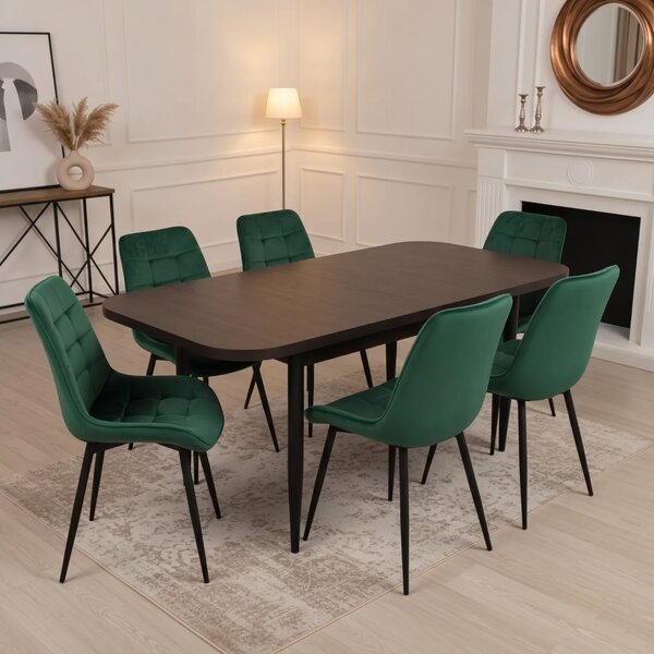 Set masă extensibilă Viena Wenge cu 6 Scaune Onix Verde