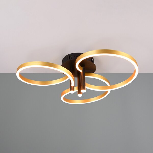 Trio Lighting Plafonieră LED Caruso, auriu/negru, Ø 66 cm metal CCT dim, reglabil, Auriu / Alamă, Camera de zi / sufragerie, Metal, Modern, Plafon semicircular cu spațiere