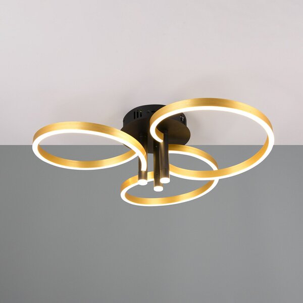 Trio Lighting Plafonieră LED Caruso, auriu/negru, Ø 66 cm metal CCT dim, reglabil, Auriu / Alamă, Camera de zi / sufragerie, Metal, Modern, Plafon semicircular cu spațiere