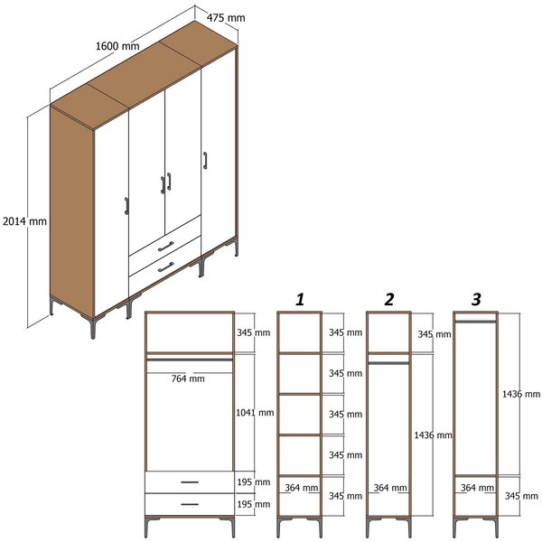 Dulap de haine Kiara PTP (Nuc + Crem). 1088478