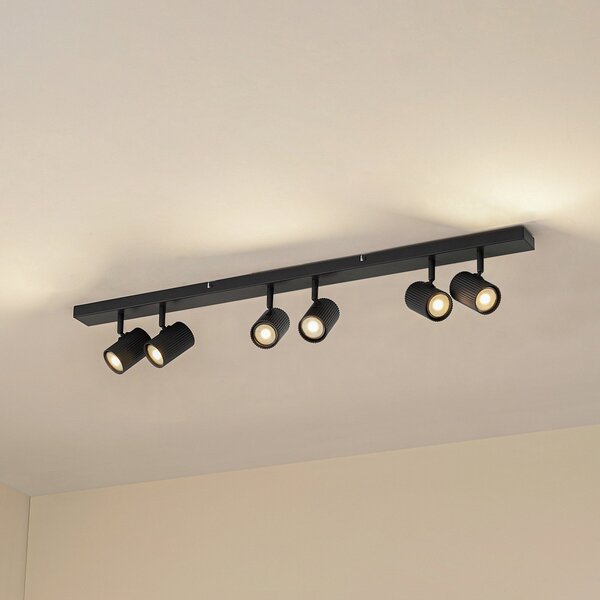 Lindby Spot de tavan Kardis, gri închis, 6 becuri, metal, GU10, reglabil, Gri, Hol, Aluminiu, Modern