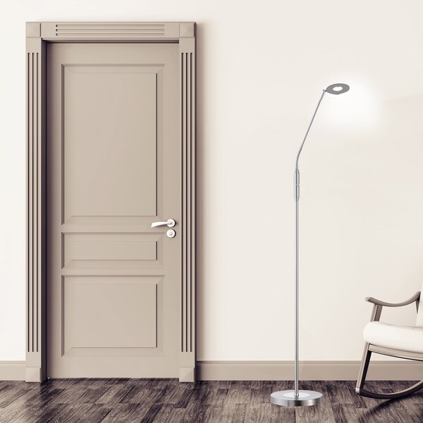 FISCHER & HONSEL Lampă de podea cu LED Dent, CCT, o singură lumină, nichel, reglabil, Gri, Camera de zi / sufragerie, Metal, Modern