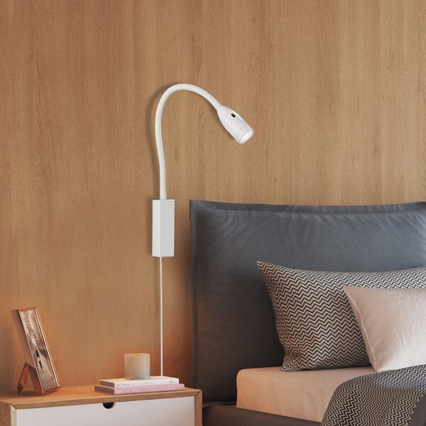 FISCHER & HONSEL Aplică de perete LED Sten, alb, înălțime 61 cm, control prin gesturi, reglabil, Alb, dormitor, Metal, Modern