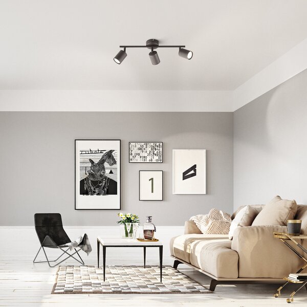 FISCHER & HONSEL Spot LED tavan Vano negru, 3 becuri lungă, Negru, Camera de zi / sufragerie, Metal, Modern