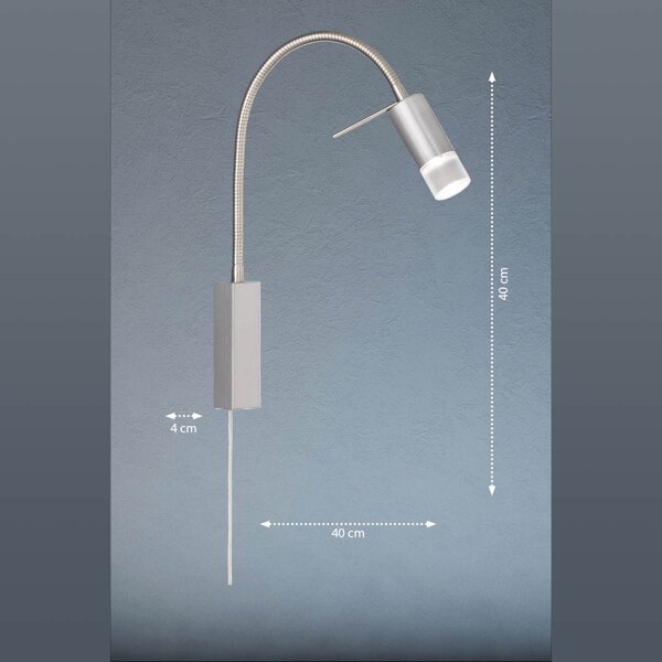 FISCHER & HONSEL Aplică LED River, braț flexibil, abajur cu sticlă, Gri, Camera de zi / sufragerie, Metal, Lumină de lectură