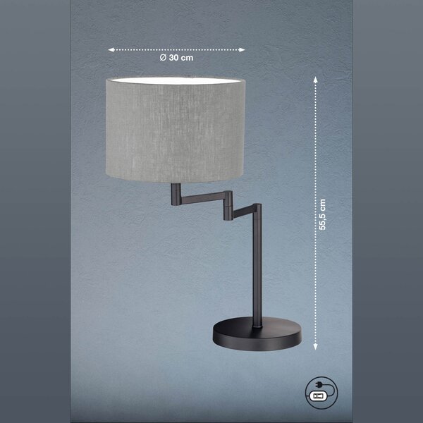 FISCHER & HONSEL Lampă de masă Rota cu abajur gri in, Gri, Camera de zi / sufragerie, Metal