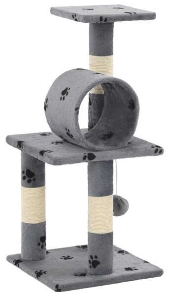 Ansamblu pisici, stâlpi funie sisal, 65 cm imprimeu lăbuțe, gri
