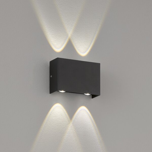 FISCHER & HONSEL Aplică LED de exterior Tokio negru, patru fluxuri, Negru, Metal, Perete unghiular