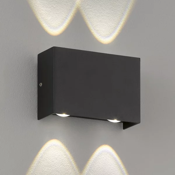 FISCHER & HONSEL Aplică LED de exterior Tokio negru, patru fluxuri, Negru, Metal, Perete unghiular