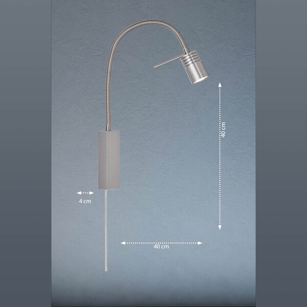 FISCHER & HONSEL Aplică LED River braț flexibil abajur metal striat, Gri, Camera de zi / sufragerie, Metal, Lumină de lectură
